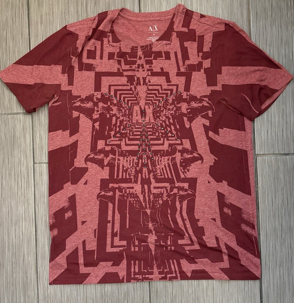 A|X Armani Exchange Graphic Print Short Sleeve T-shirt Women’s XL Red Studded